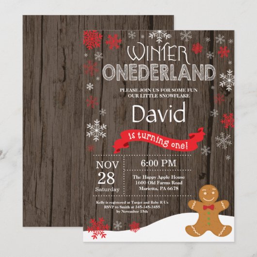 Rustic Winter Onederland 1e verjaardag Uitnodiging (Voorkant / Achterkant)