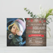 Rustic Winter Onederland 1e verjaardag Uitnodiging (Staand voorkant)