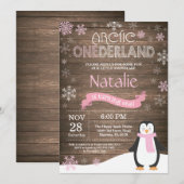 Rustic Winter Onederland 1e verjaardag Uitnodiging (Voorkant / Achterkant)