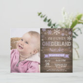 Rustic Winter Onederland 1e verjaardag Uitnodiging (Staand voorkant)