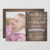 Rustic Winter Onederland 1e verjaardag Uitnodiging (Voorkant / Achterkant)