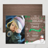 Rustic Winter Onederland 1e verjaardag Uitnodiging (Voorkant / Achterkant)