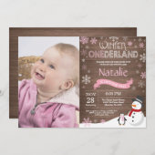 Rustic Winter Onederland 1e verjaardag Uitnodiging (Voorkant / Achterkant)