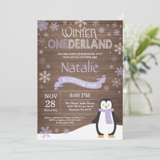 Rustic Winter Onederland 1e verjaardag Uitnodiging (Staand voorkant)