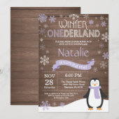Rustic Winter Onederland 1e verjaardag Uitnodiging (Voorkant / Achterkant)