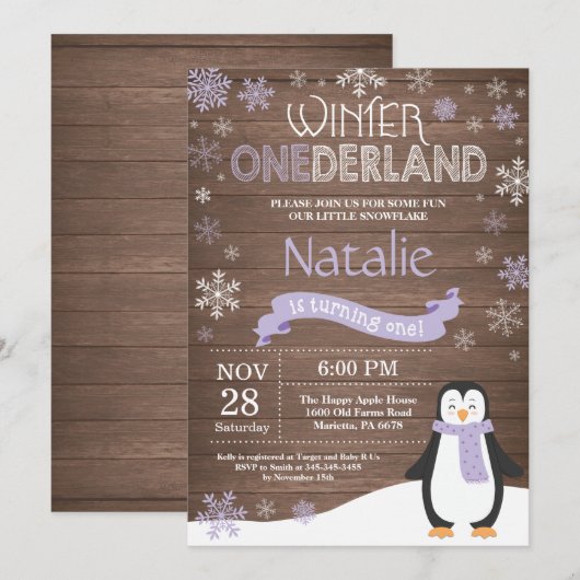 Rustic Winter Onederland 1e verjaardag Uitnodiging (Voorkant / Achterkant)
