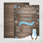 Rustic Winter Onederland 1e verjaardag Uitnodiging (Voorkant / Achterkant)