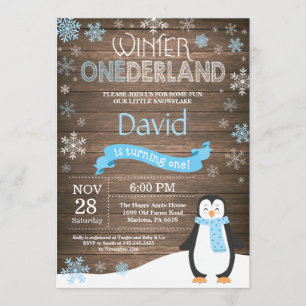 Rustic Winter Onederland 1e verjaardag Uitnodiging