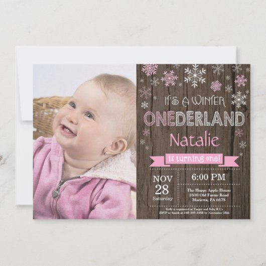 Rustic Winter Onederland 1e verjaardag Uitnodiging (Voorkant)