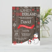 Rustic Winter Onederland 1e verjaardag Uitnodiging (Staand voorkant)