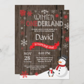 Rustic Winter Onederland 1e verjaardag Uitnodiging (Voorkant / Achterkant)