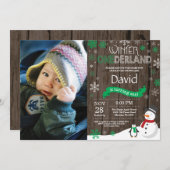 Rustic Winter Onederland 1e verjaardag Uitnodiging (Voorkant / Achterkant)