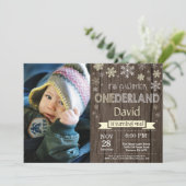 Rustic Winter Onederland 1e verjaardag Uitnodiging (Staand voorkant)