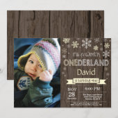 Rustic Winter Onederland 1e verjaardag Uitnodiging (Voorkant / Achterkant)