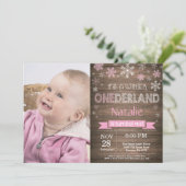 Rustic Winter Onederland 1e verjaardag Uitnodiging (Staand voorkant)