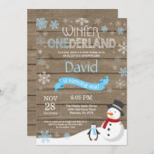 Rustic Winter Onederland 1e verjaardag Uitnodiging (Voorkant / Achterkant)