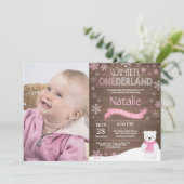 Rustic Winter Onederland 1e verjaardag Uitnodiging (Staand voorkant)