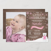 Rustic Winter Onederland 1e verjaardag Uitnodiging (Voorkant / Achterkant)