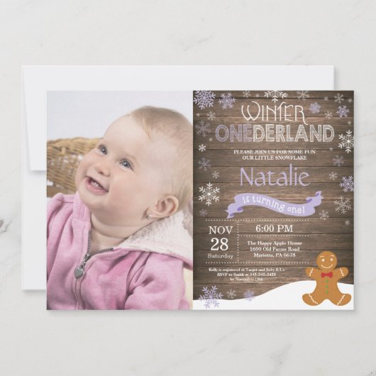 Rustic Winter Onederland 1e verjaardagsuitnodiging Kaart (Voorkant)