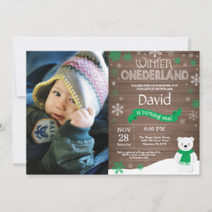 Rustic Winter Onederland 1e Verjaardagsuitnodiging Kaart