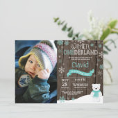 Rustic Winter Onederland 1e verjaardagsuitnodiging Kaart (Staand voorkant)