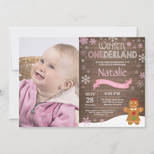 Rustic Winter Onederland 1e verjaardagsuitnodiging Kaart (Voorkant)