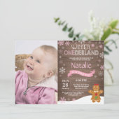 Rustic Winter Onederland 1e verjaardagsuitnodiging Kaart (Staand voorkant)
