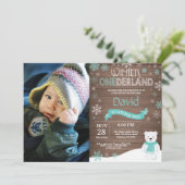 Rustic Winter Onederland 1e verjaardagsuitnodiging Kaart (Staand voorkant)