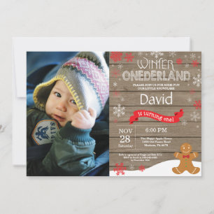 Rustic Winter Onederland 1e verjaardagsuitnodiging Kaart