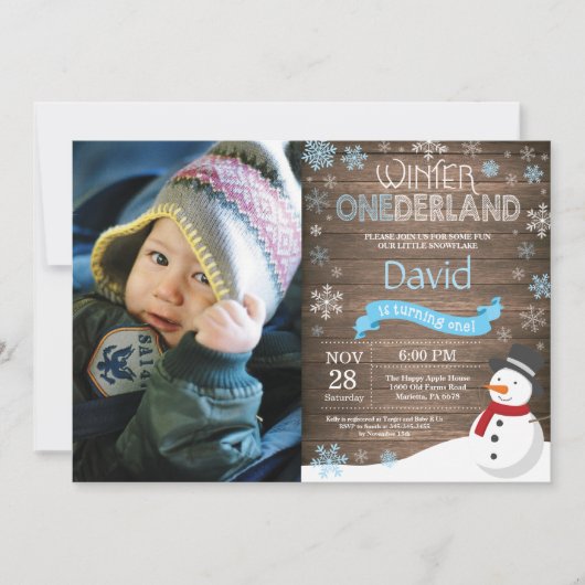 Rustic Winter Onederland 1e Verjaardagsuitnodiging Kaart (Voorkant)