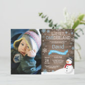 Rustic Winter Onederland 1e Verjaardagsuitnodiging Kaart (Staand voorkant)