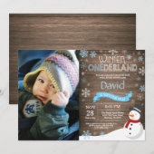 Rustic Winter Onederland 1e Verjaardagsuitnodiging Kaart (Voorkant / Achterkant)