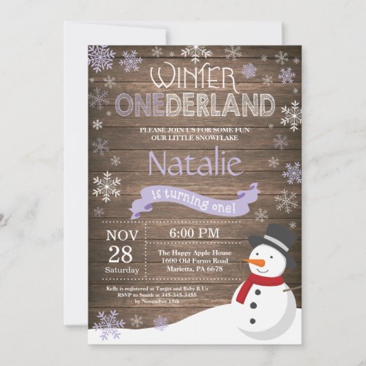 Rustic Winter Onederland 1e verjaardagsuitnodiging Kaart (Voorkant)
