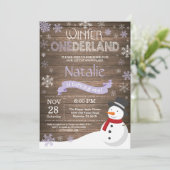 Rustic Winter Onederland 1e verjaardagsuitnodiging Kaart (Staand voorkant)