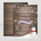 Rustic Winter Onederland 1e verjaardagsuitnodiging Kaart (Voorkant / Achterkant)