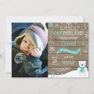 Rustic Winter Onederland 1e verjaardagsuitnodiging Kaart