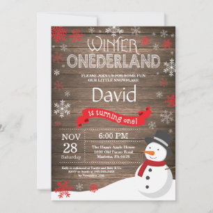 Rustic Winter Onederland 1e verjaardagsuitnodiging Kaart