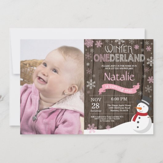 Rustic Winter Onederland 1e Verjaardagsuitnodiging Kaart (Voorkant)