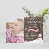 Rustic Winter Onederland 1e Verjaardagsuitnodiging Kaart (Staand voorkant)