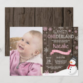 Rustic Winter Onederland 1e Verjaardagsuitnodiging Kaart (Voorkant / Achterkant)