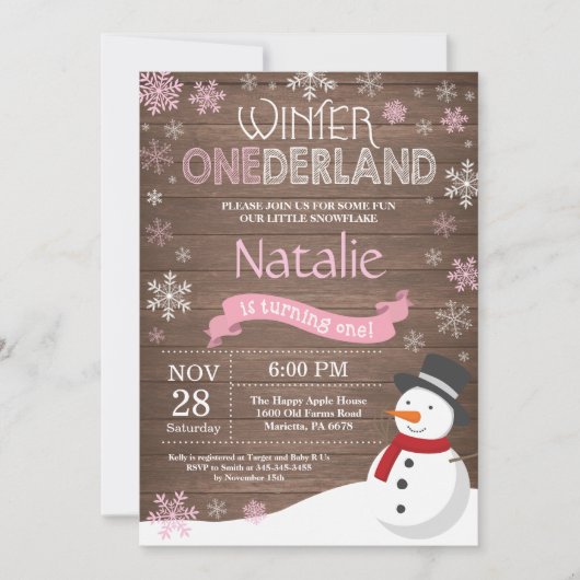 Rustic Winter Onederland 1e Verjaardagsuitnodiging Kaart (Voorkant)