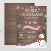 Rustic Winter Onederland 1e Verjaardagsuitnodiging Kaart (Voorkant / Achterkant)