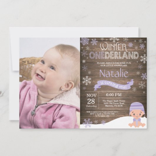 Rustic Winter Onederland 1e verjaardagsuitnodiging Kaart (Voorkant)