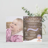 Rustic Winter Onederland 1e verjaardagsuitnodiging Kaart (Staand voorkant)