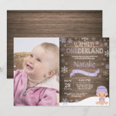 Rustic Winter Onederland 1e verjaardagsuitnodiging Kaart (Voorkant / Achterkant)