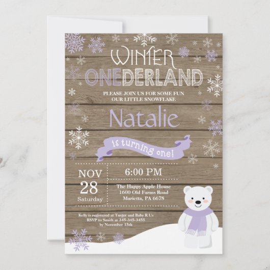 Rustic Winter Onederland 1e verjaardagsuitnodiging Kaart (Voorkant)