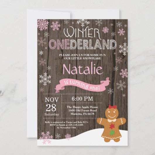 Rustic Winter Onederland 1e Verjaardagsuitnodiging Kaart (Voorkant)