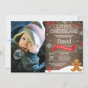 Rustic Winter Onederland 1e Verjaardagsuitnodiging Kaart