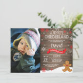 Rustic Winter Onederland 1e Verjaardagsuitnodiging Kaart (Staand voorkant)