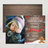 Rustic Winter Onederland 1e Verjaardagsuitnodiging Kaart (Voorkant / Achterkant)